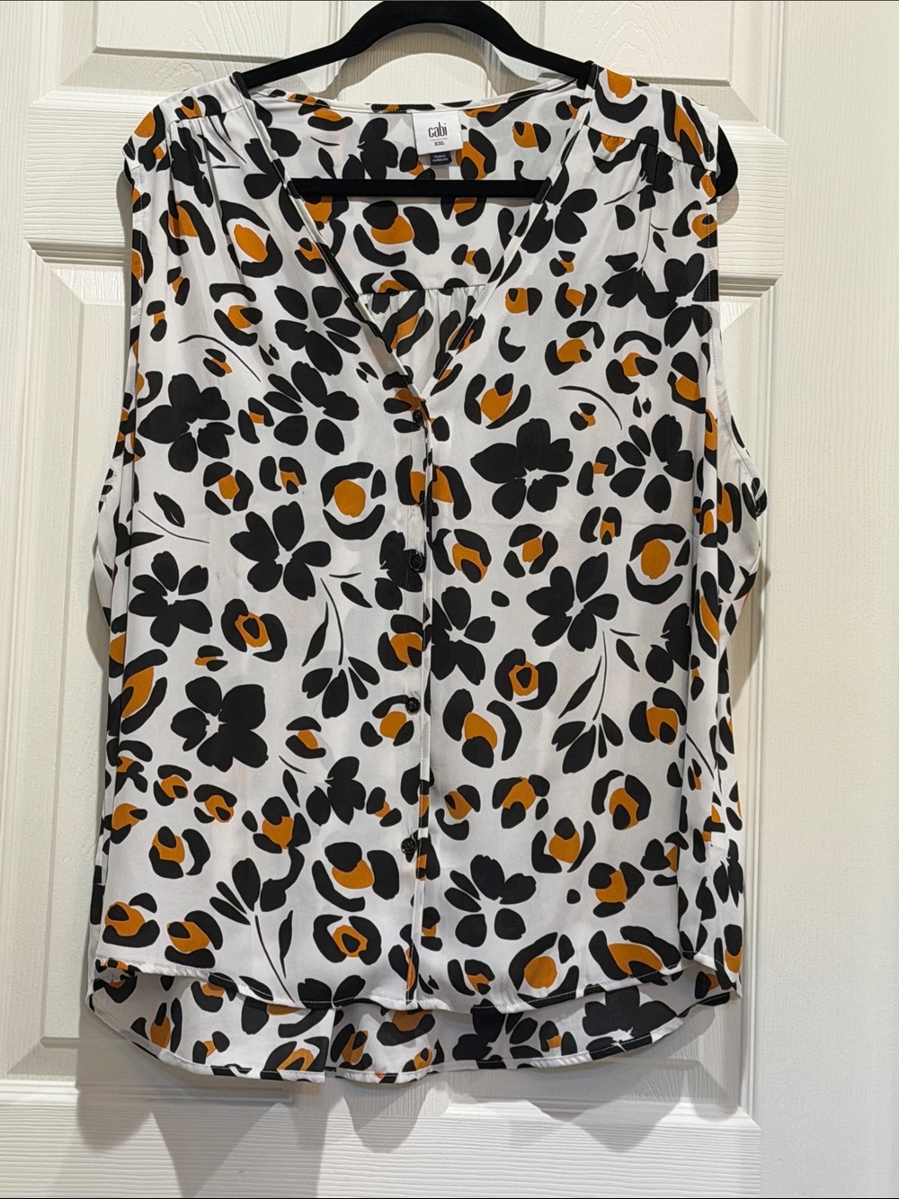 CAbi Sleeveless Floral V-Neck Camisole in White, Black & Mustard